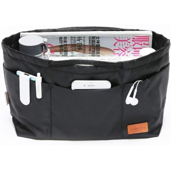 Black Purse Organizer Insert with Zipper Medium Nylon Tote Handbag Organizer - Picture 1 of 8